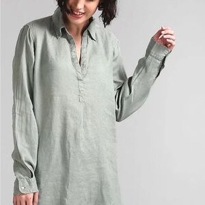 Gap Linen Womens S Blue Vneck Long Sleeve Lightweight Collared Popover Tunic